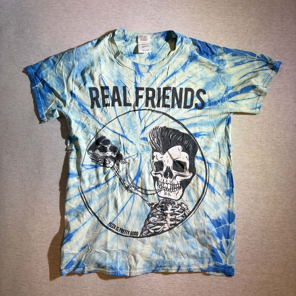 Real Friends "Pizza Is Pretty Good" Skull Tie Dye Band T-Shirt